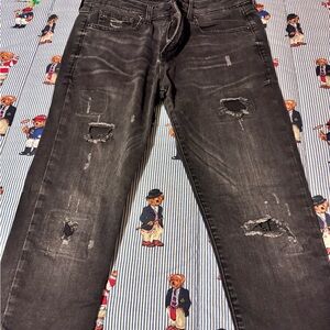 Express Men's Distressed Charcoal Skinny Jeans